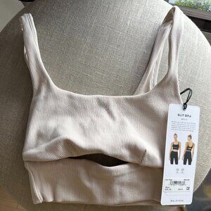 Alo yoga split bra ribbed - off white BONE color XS NWT